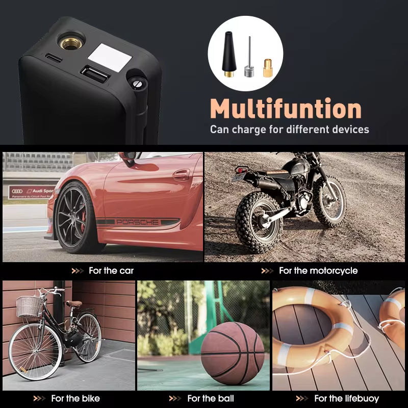 Portable Digital Rechargeable Air Pump and Tire Inflator for Cars, Motorcycles, Bicycles, and Sports Balls